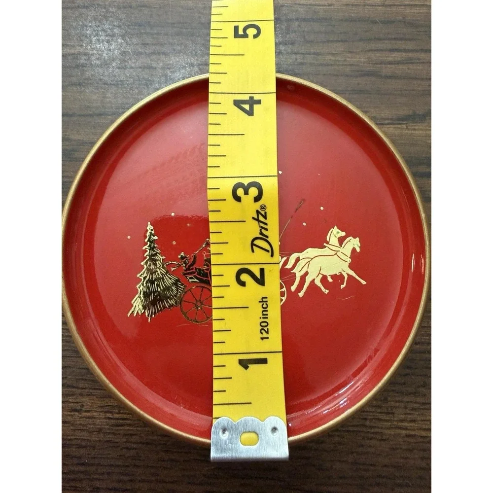 Vintage 1960s-70s Christmas Coasters Red Gold Horse Carriage Elegant